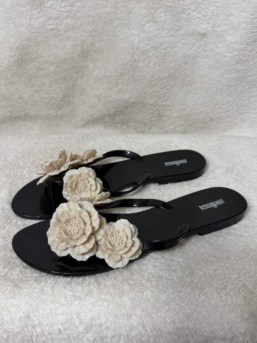 MELISSA SHOES Harmonic Floral Jelly Flip Flops Black Cream size 9